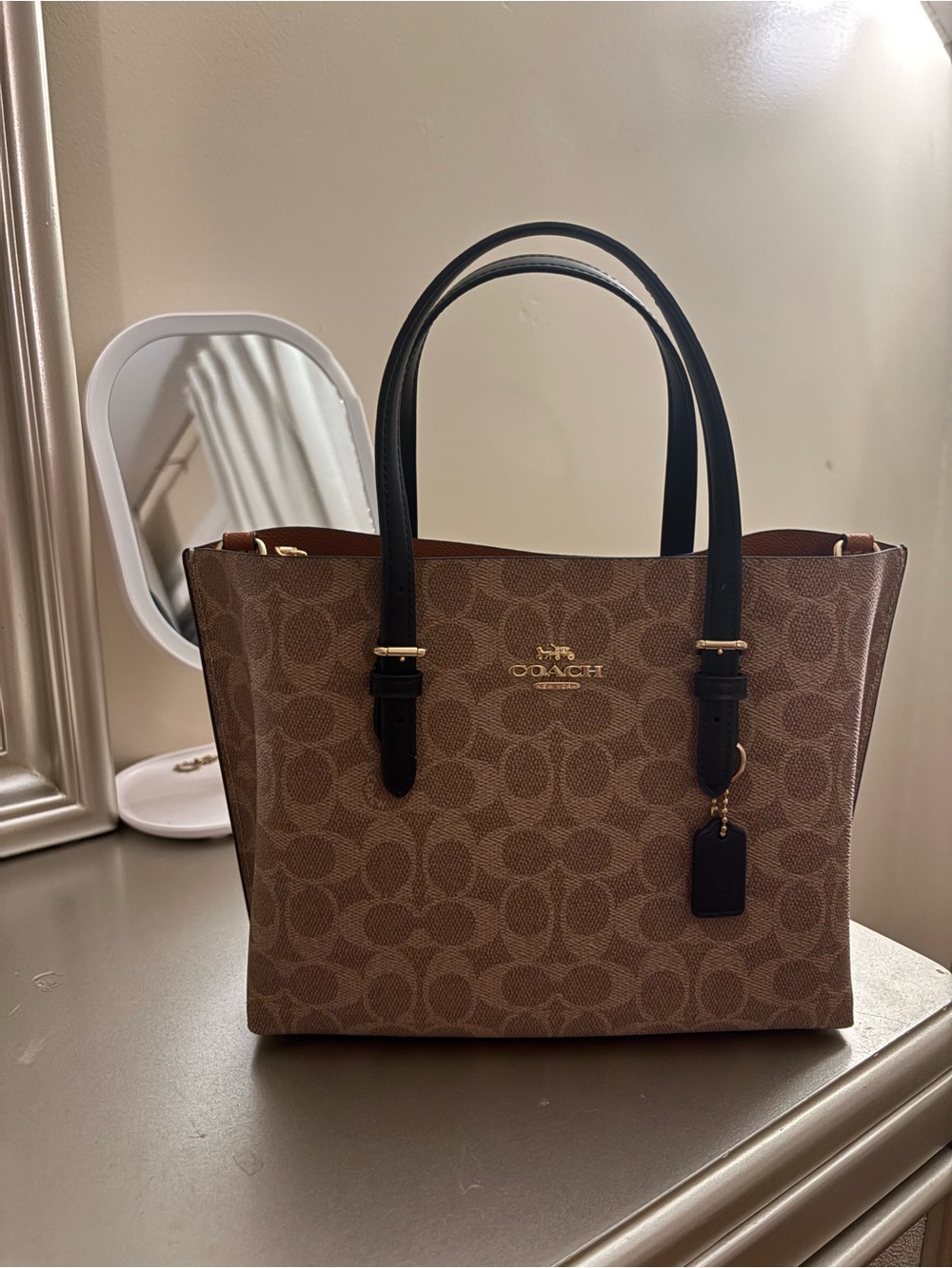 Coach Town Tote In Signature Canvas Brown & Black Tote